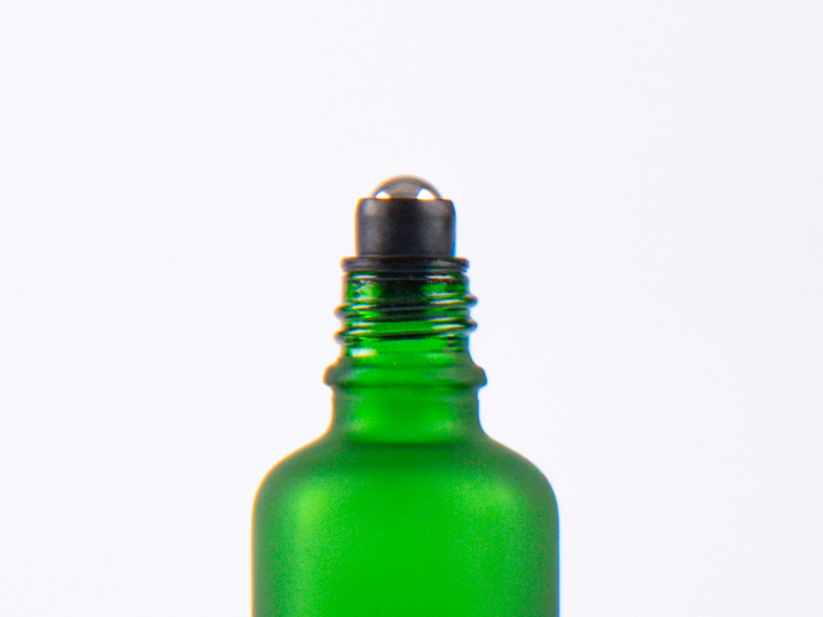 Grünglasflasche 100ml, mit Roll-On Glas/Stahl